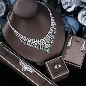 Zircon Super Deluxe Tassel Water Drop Big Wedding Bridal Necklace Earrings 4 Pieces Nigerian Dubai Womens smycken Set 231221