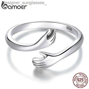 Band Rings bamoer 925 Sterling Silver Hug Warmth and Hand Adjustable Ring for Women Party Jewelry His Big Loving Hugs Ring 3 ColorsL231222