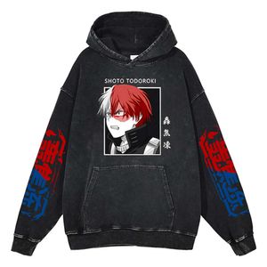 Anime My Hero Academia Hoodies for Men Todoroki Shoto Cosplay Pullover Kawaii Graphic Print Sweatshirts fleece långa ärmar