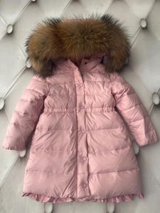 Пальто для девочек и мальчиков, пуховик, розовые пальто, дизайнерское пальто с капюшоном из лисьего меха, модная куртка для девочек и мальчиков, зимние теплые куртки на утином пуху c