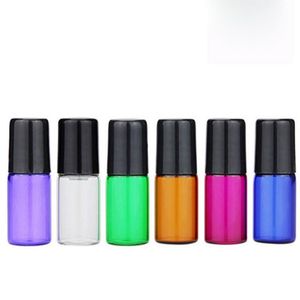 2 ml di bottiglie a rulli colorati di vetro piccolo vetro 6 colori mini essence bottiglie di vetro olio con sfera di rollio in metallo e coperchi bianchi neri 1200pcs