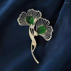 Brooches Rhinestone Ginkgo Biloba Scarf Stone Plant Leaf Brooch For Women Fashion Jewelry Gift DIY Bouquet Wedding Banquet Accesories Pin