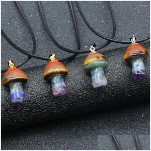 Charms 7 Chakra Mini Mushroom Natural Stone Crystal Pendant Healing Energy Enhancer Fred