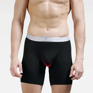 Underpants Men Shorts Briefs Elastic Underwear Men's Long Leg Sport With U-convex Pouch Letter Print Splicing For Active