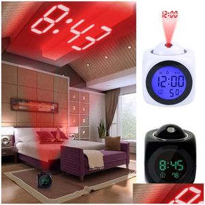 Other Clocks Accessories Mti-Function Projection Clock Led Colorf Backlight Electronic Alarm Voice Report With Thermometer Sn Func Dhcez