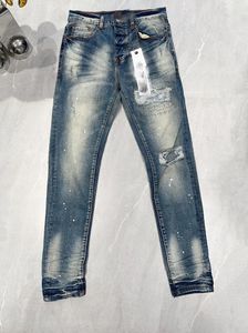 Mäns jeans lila varumärke vinter män designer lapptäcke handritad alfabet manlig casual 2024 mode smal skinny denim byxor försäljning