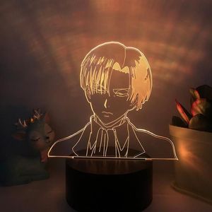 Gece Işıkları Levi Ackerman Şekil 3D Titan Ev Dekoru Çocuk Doğum Günü Hediye Karikatür Saldırısı için LED Işık 16 Molor Anime Lamp297D