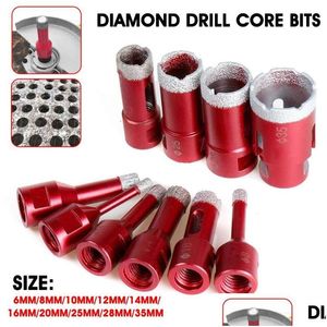 Professionella borrbitar 6mm-35mm Diamond Dry Bit M14 Tråd Core Vacuum Braze Drilling Ceramic Granite Marble Tile Hole Saw Drop Deliv DHB4Q