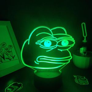 Luzes noturnas Animal fofo Sad Frog Pepe se sente mal Bom homem 3D Lâmpadas de neon LED RGB Presente colorido para crianças mesa de quarto decoração