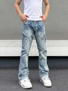Мужские джинсы скинни джинсы Мужская уличная одежда Осень синие стройные брюки y2k Слим -стрит модная мода. Оригинальная зимняя джинсовая штаны J231222