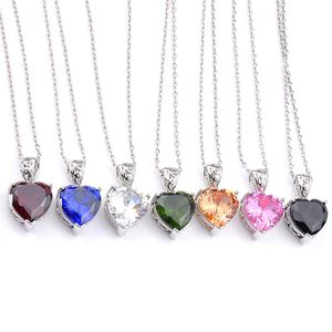 Ny LuckyShine 12 PCS Love Heart Mix Color Morganite Peridot Citrine Gems Silver Wedding Party Gift Pendant Halsband med Chain267H