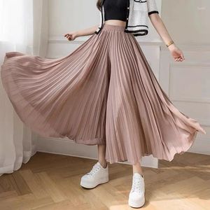 Women's Pants Super Big Swing Skirts Summer Streetwear Women Purple Blue Pleated Chiffon Soft Pantalon Trousers Party Night Club Dance