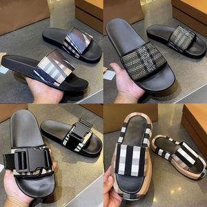 Designer Sandals Check Men Slides Summer Beach Slide Plaid Slipper Vintage Flat Blooms Flip Flops Causal Women Slippers With Box 504