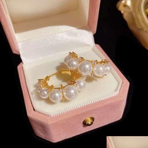 Charm Pearl Inlaid Diamond Ring Earrings For Womens Light Small Fragrant Style Advanced Sense Circar Arc Show Drop Delivery Jewelry Dhwzw