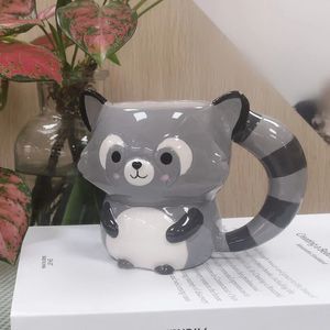 3D 귀여운 동물 머그잔 너구리 시뮬레이션 동물 커피 머그잔 세라믹 컵 생일 선물 231221
