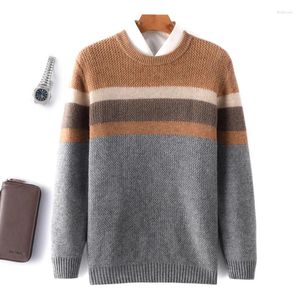 Men's Sweaters ATTYYWS Pullover Merino Wool Sweater Casual Color Block Knitted Long Sleeved O-neck 2-color