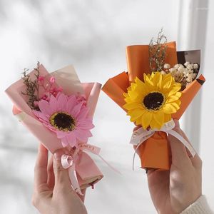 Декоративные цветы 2pcs/set mini soap bouquet bouquet sunflow