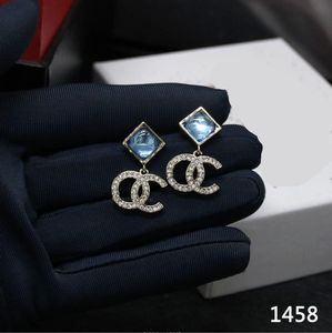 Dangle & Chandelier High end fashionable earrings with versatile temperament and sapphire heavy industry diamond inlaid letter pendant earrings