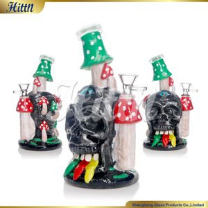 8.5 Inches Glass Bong 3D Hand Painting Glass Hookahs Honeycomb Percolator Skull Mushroom Bong Water Pipe with 14mm Bowl