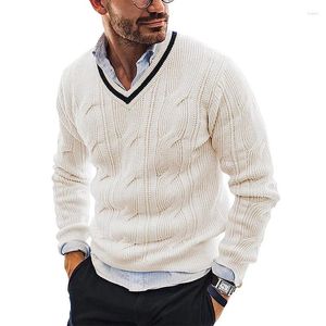 Men's Sweaters All Match Knitted Sweater Casual Vintage Warm High Stretch V Neck Pullover For Fall Winter Preppy