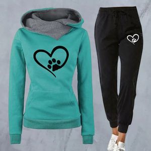 2 pezzi/set women autunno inverno outfit con cappuccio con cappuccio con cappuccio con cappuccio con cappuccio con cappuccio con cappuccio con cappuccio elastico pantaloni da jogger in vita 231222