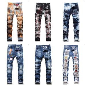 Männer Jeans Loch Hellblau Dunkel Markendesign Retro Mann Lange Jeans Hosen Streetwear Denim Männer Hosen Skinny Slim Gerade Skinnyslim Motobiker Jeans