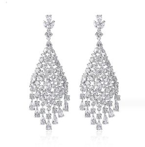 Sparkling Luxury Dangle Earring Luxury Jewelry 18K White Gold Fill Water Drop 5A Cubic Zircon CZ Diamond Gemstones Party Women Wedding Bridal Tassels Earrings Gift