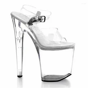 Sandaler Ultra-High Slim Heel Fish Mouth Shoe Waterproof Platform Sexig transparent 20 cm Crystal Buckle Strap Women's Fashion