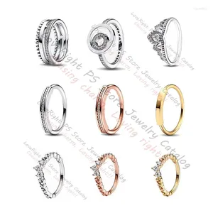 Ringos de cluster Pan Signature I-D 925 Círculos de prata esterlina Ring Tiara Ring para mulheres Rose Gold Gold Day Mother Annor