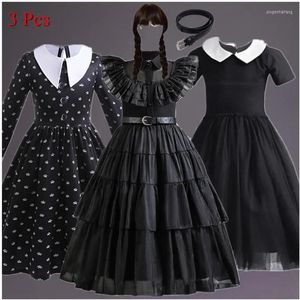 Vestidos menina vestidos filme quarta-feira trajes aniversário princesa vestido preto fantasia halloween carnaval cosplay vestido longo para crianças peruca