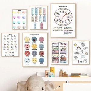 Obrazy Niemiecki edukacyjny Montessori Time Canvas Malowanie plakatów pogodowych i drukowania sztuki Nordic Wall Picture Living Dhvva