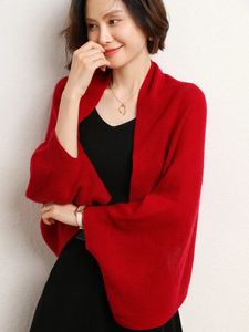100メリノウールショールスカーフ秋の秋冬の柔らかい純粋な色カシミアカーディガンセーター女性韓国ファッショントップ231221