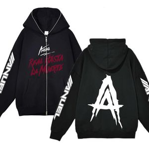 Anuel Aa Real Hasta La Muerte Full Fermuar Hoodies Hip Hop Street Giyim Sweatshirt Gevşek Zip Ceket Büyük Boy Y2K Giysileri