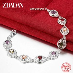 Zdadan 925 Sterling Silver Fashion Crystal Charm Armband Bangle For Women Simple Justerbara armband smycken Party Gift 231221