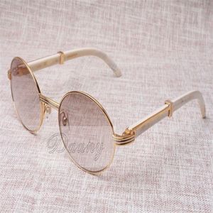 Round Sunglasses Cattle Horn Eyeglasses 7550178 Natural Straight leg black horns Men and women sunglasses glasess Eyewear Size 55274e