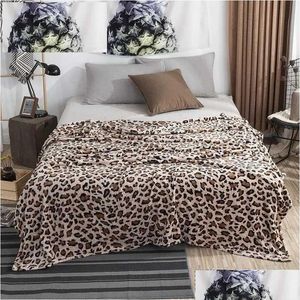 Decken IC Leopard Druckdecke 100% Polyester Winterblatt Bettwäsche Sofa Weichhülle warmes Benzinetl231123 Drop Lieferung Hausgarten Te Dh97X