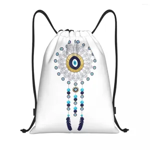 Borse per la spesa Boho Chic Evil Evil Eye Mandala Dream Catcher Dranaggio dello zaino Sport Sport Sackpack pieghevole Hamsa Nazar Boemian Borse da allenamento bohémien