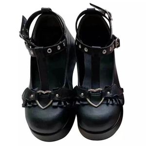 Boots 2022 Sweet Heart Wedges Mary Janes Women Pink TStrap Chunky Platform Lolita Shoes Woman Punk Gothic Cosplay Plus Size 43