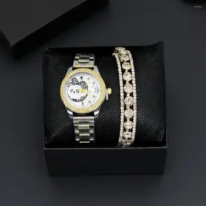 Armbandsur 2st Set Women Luxury Quartz Watch Rhinestone Fashion Wristwatch Casual Ladies Watches Armband Clock Montre Femme Box