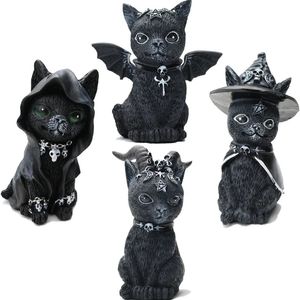 Halloween Dekorativ figur Garden Witch Cat Sculpture Gothic Kitten Statue Black Magic Cat Owl Ornament Wizard Söt miniatyr 231222