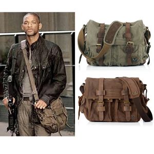 Sono leggenda Will Smith Military Canvas Genuina in pelle vera pelle Gassa Messenger Borsa a tracolla da tracolla da uomo Crossbody Borse Casual Bag 231221