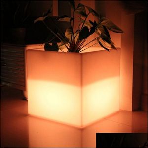 Commercial Furniture Illuminated Square Light Flower Pot Led Luminous Planter Pots Factory Direct Sale Outdoor Funiture Drop Delivery Dhf3C