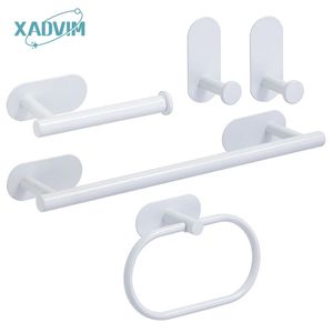 Ingen borrning av rostfritt stål handdukstång pappershållare Selfadhesive Ring Robe Hook White Silver Gold Badrumstillbehör Set 231221