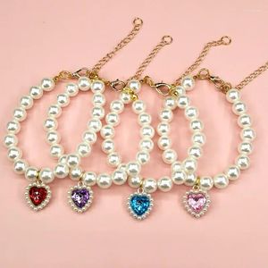 Dog Collar Pet Necklace Artificial Pearl Extended Cat Puppy Pendant Beaded Accessories