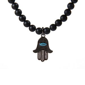 New Mens Hand Jewelry Whole 5pcs lot 6mm Natural Matte Agate Stone Beads Fatima Hamsa Necklace For Party308p
