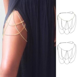 Bälten Kvinnor Sexig Rhinestone Multi Layers Leg Chain Metal Elastic Lårbälte strumpebandet Body Jewelry for Club Party Beach Accessory2523