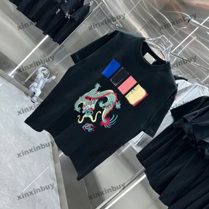 Xinxinbuy 2024 MĘŻCZYZNY DYSKTRATORT TEE TEE TAKI Dragon Letter Printing krótkie rękawy Bawełni