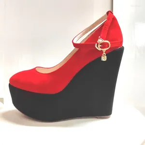 Dress Shoes 2024 Wedges Women 15 Cm High Heels Pumps Red Black Patchwork Design Platform Ladies Large Size 34-43 WSH5006