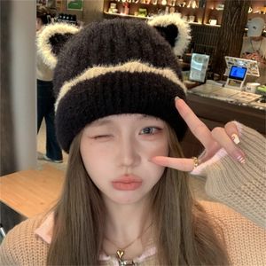 Women Cute Cat Ear Winter Hat Soft Beanie Hat For Women Warm Grils Knitted Cap Female Streetwear Cap 231221