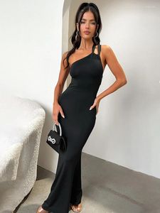 Casual Dresses Townlike One Shoulder Slim BodyCon Dress Women Elegant Maxi Long 2023 Summer Backless Nightclub Sexy Party